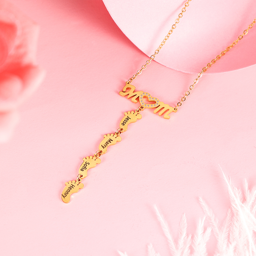 Happy Mother's Day Personalised baby feet Necklace Engraved 1 Names Necklace Gifts For Mum-Jessemade AU