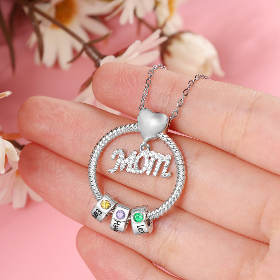 Personalised Necklace With 5 Birthstones Engraved Names Gift For Mother-Jessemade AU
