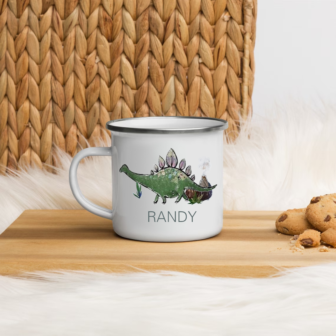 Personalised Enamel Mug Customised Name Dinosaur Cup Camping Mug Birthday Gift for Kids - Stegosaurus-Jessemade AU