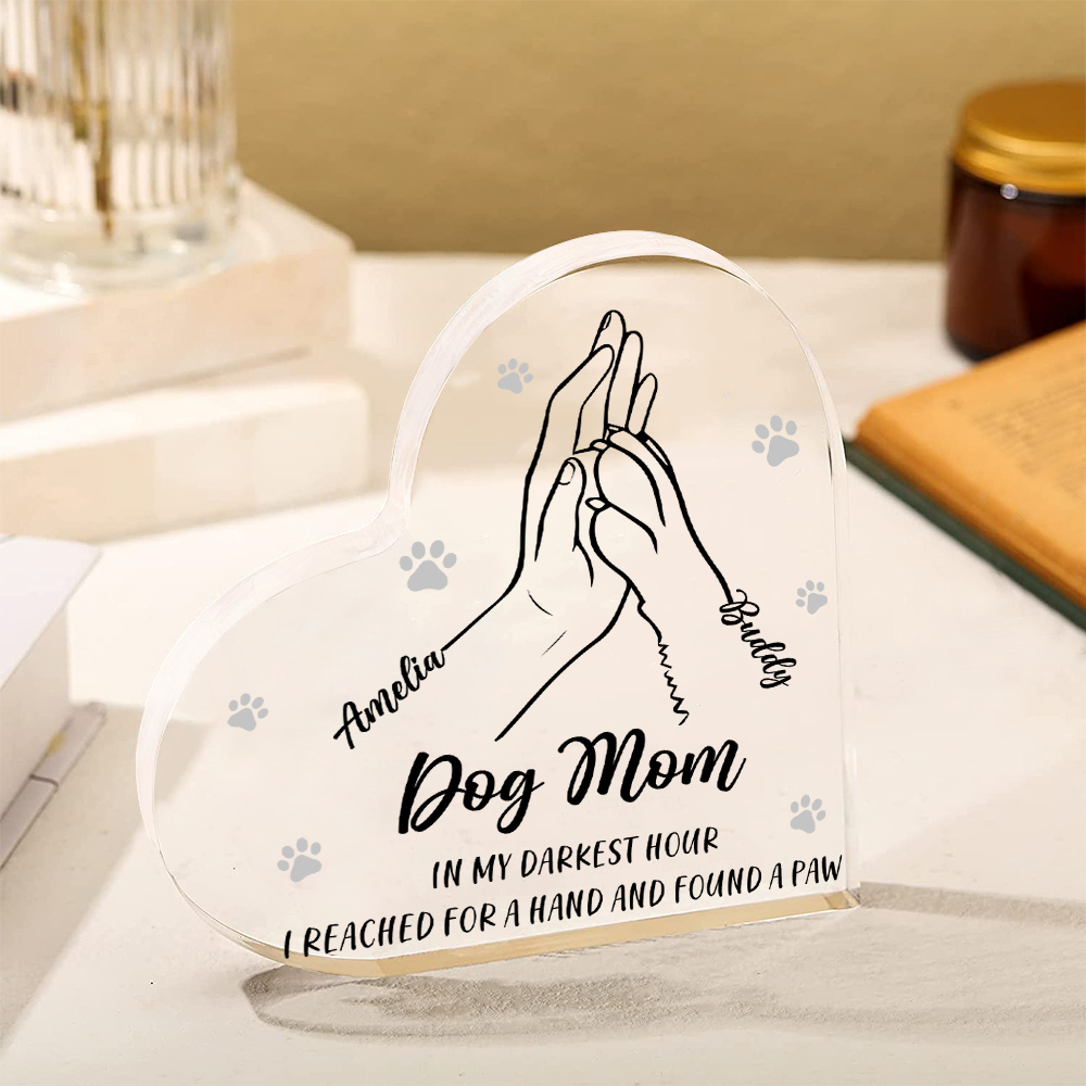 Personalised Acrylic Heart Keepsake Custom 2 Names & Text Dog/Cat Paw Ornaments Gifts for Mother/Father/Pet Lovers-Jessemade AU