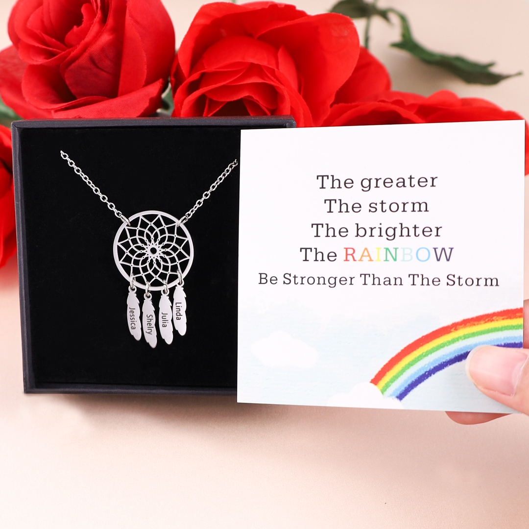 A Set of Customised 4 names Retro Dream Catcher Pendant Necklace-Jessemade AU