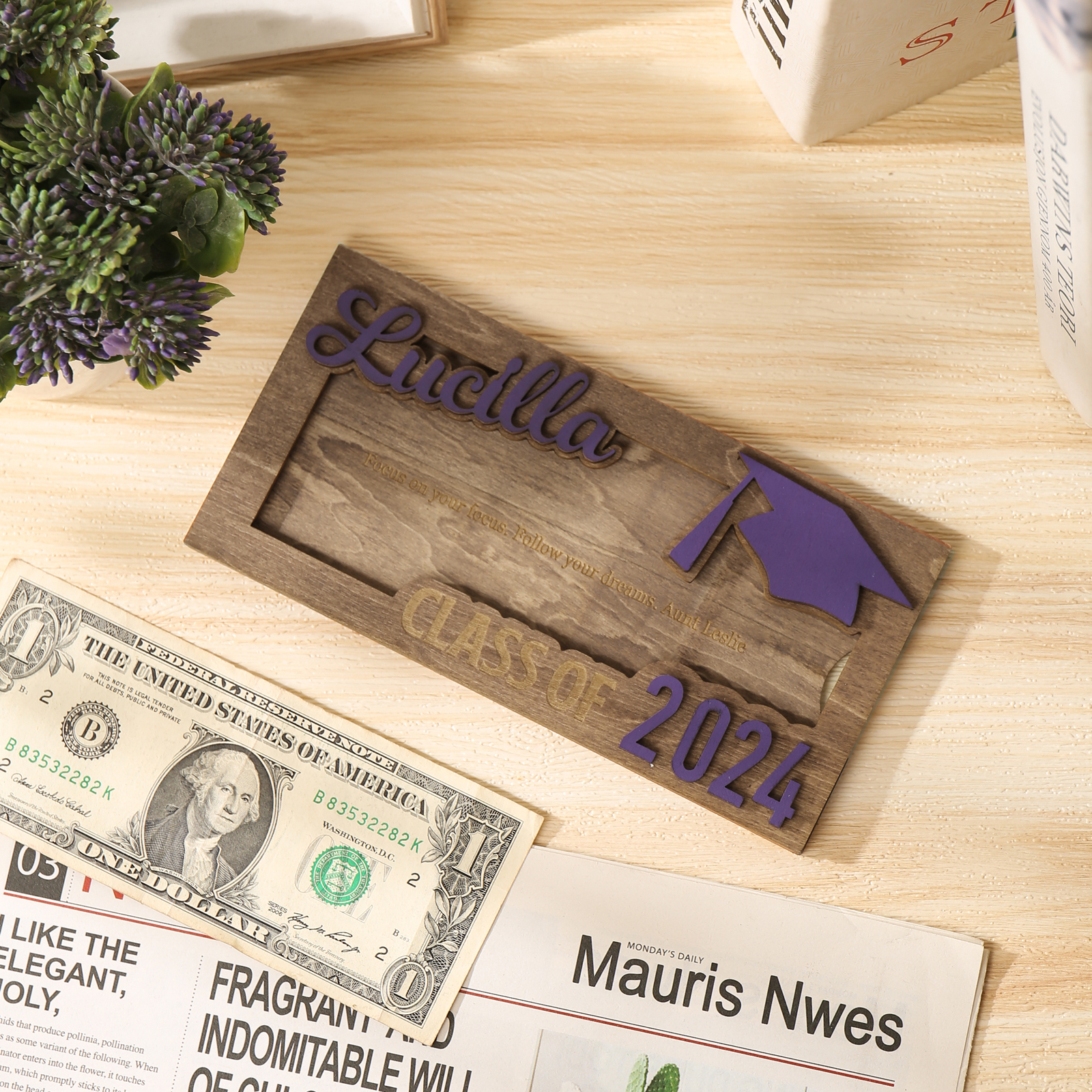 Class of 2024 Personalised Graduation Cash Clip Custom Name & Text Cash Box Creative Gifts for Her/Him-Jessemade AU