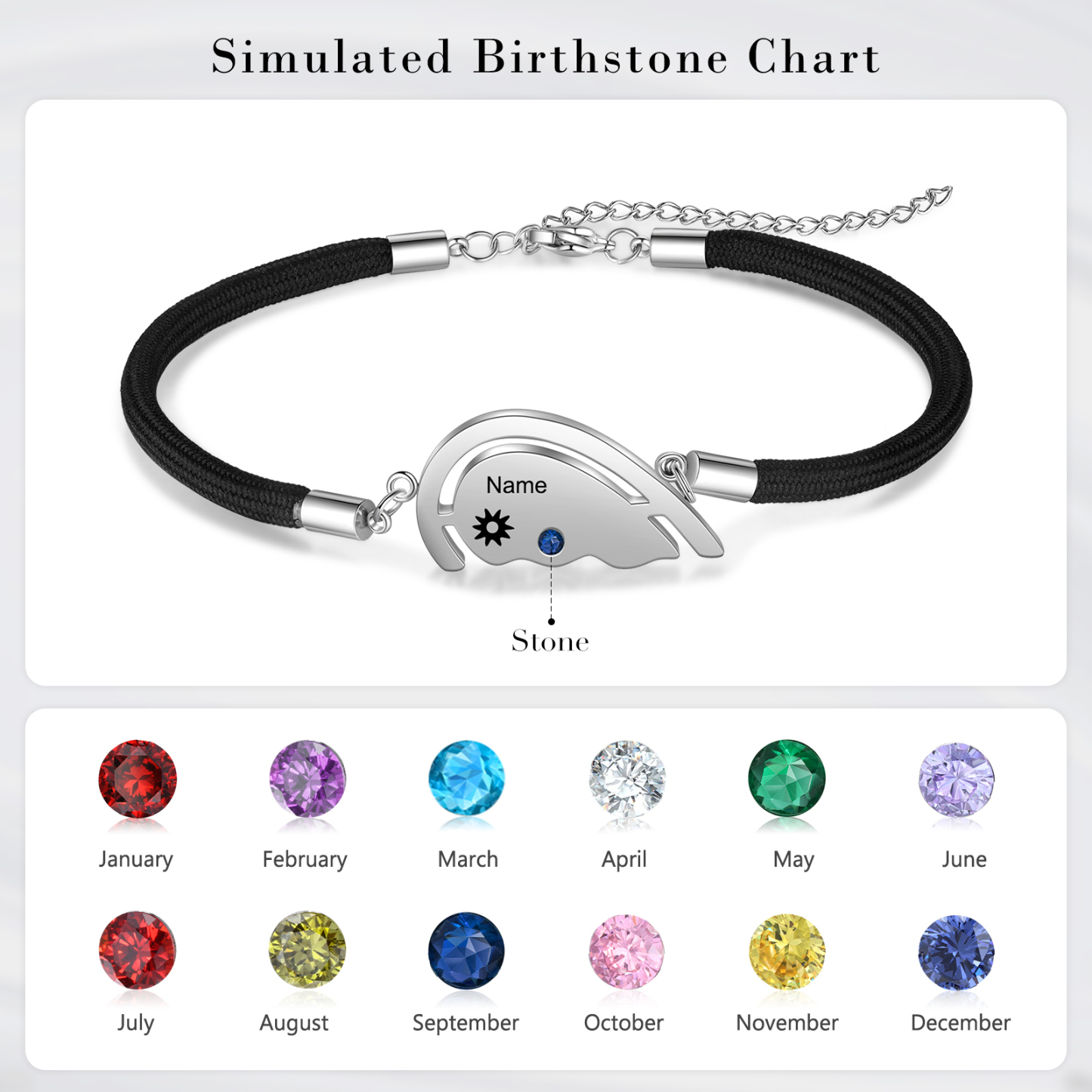 Valentine's Day Sun and Moon Magnetic Heart Bracelet with Birthstones Couple Bracelet Set-Jessemade AU