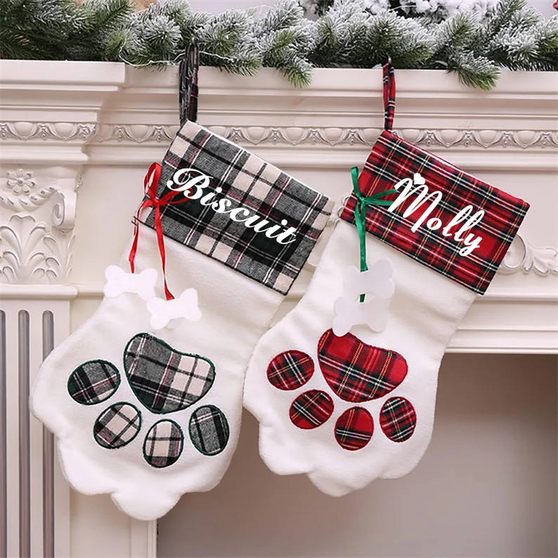 Christmas Dog Paw Stockings Personalised Name Stockings Decoration-Jessemade AU