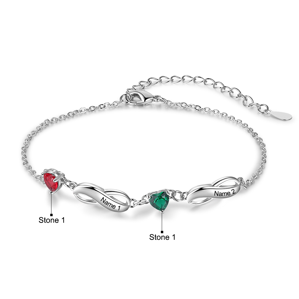 Personalised Infinity Bracelet With 2 Birthstones Engraved Names Bracelet Gift For Women-Jessemade AU
