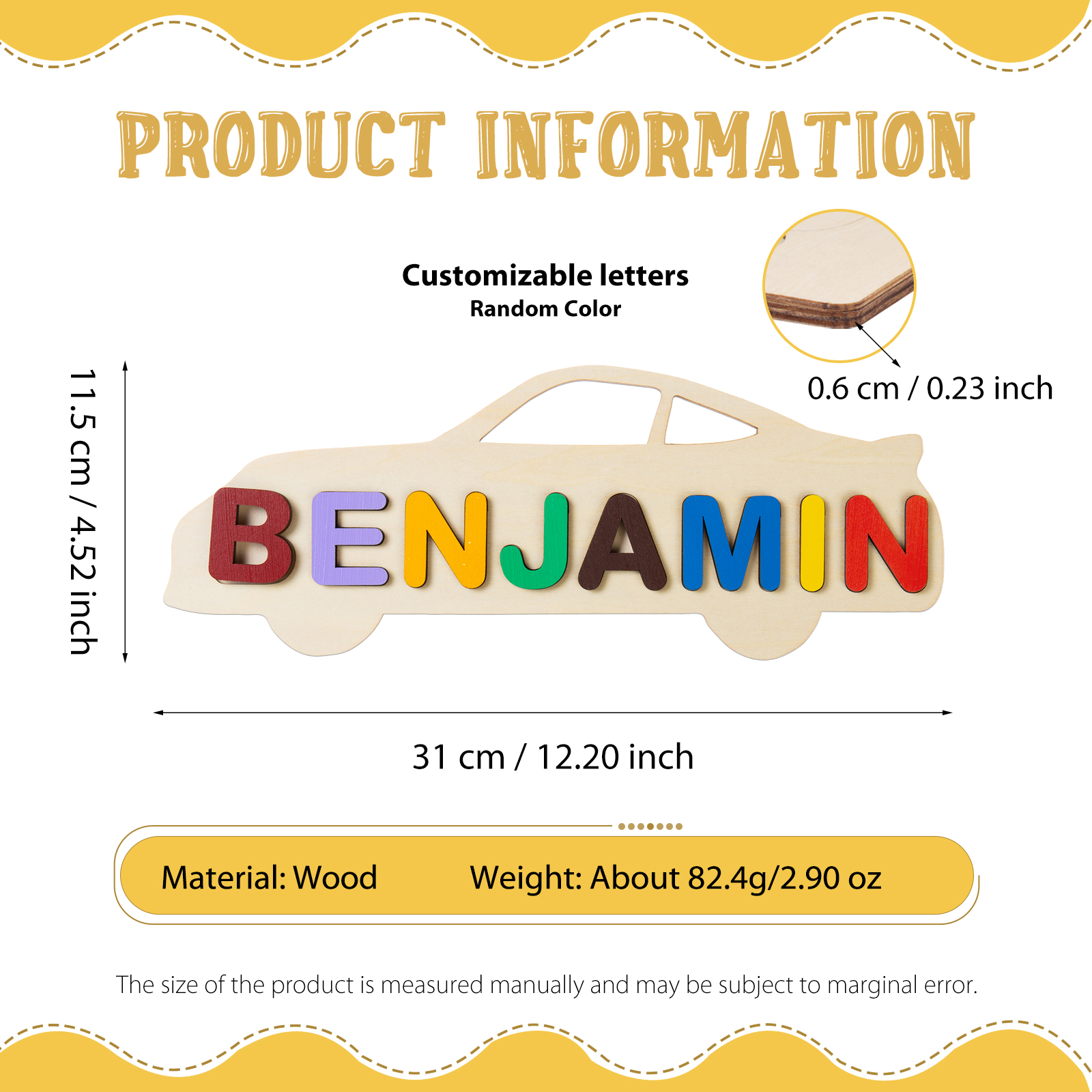 Personalised Kid's Wooden Name Alphabet Puzzle Toy for Toddlers Early Learning Child Toy-Jessemade AU