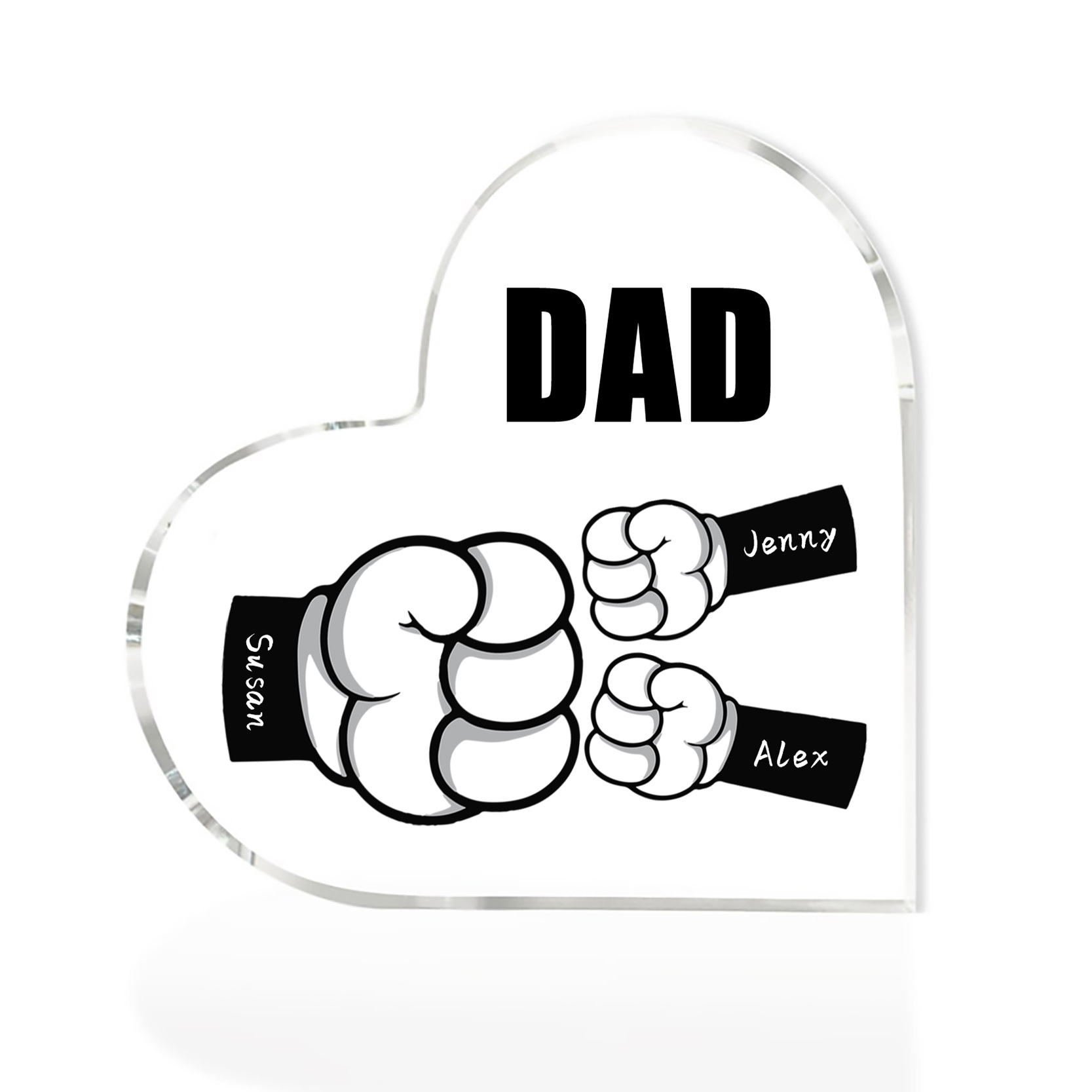 Personalised Acrylic Heart Keepsake Custom 3 Names & 1 Text Fist Bump Ornaments Gifts for Dad/Grandpa-Jessemade AU