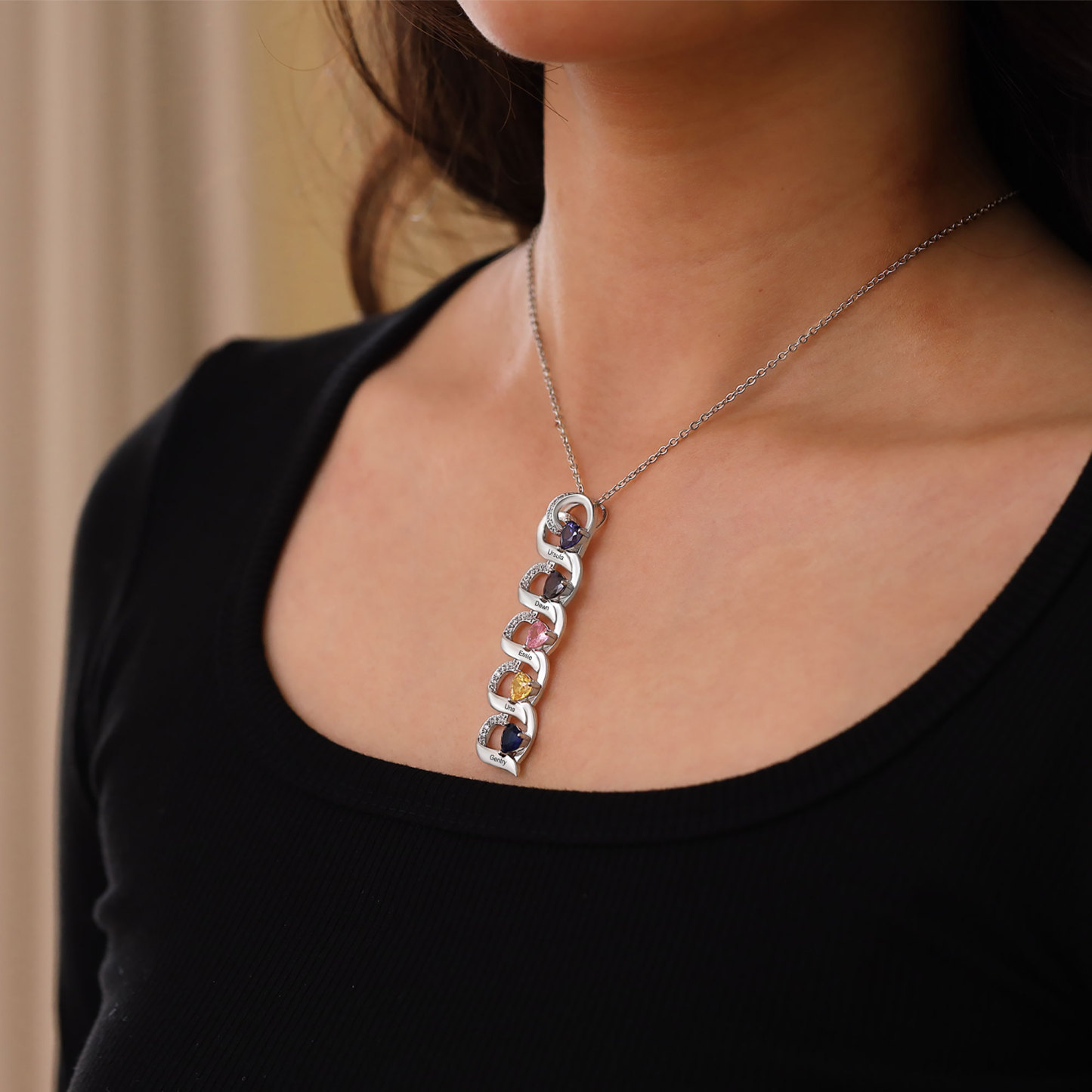 Personalised Heart Pendant Necklace Custom 5 Birthstones & 5 Names Necklace Gifts for Her-Jessemade AU