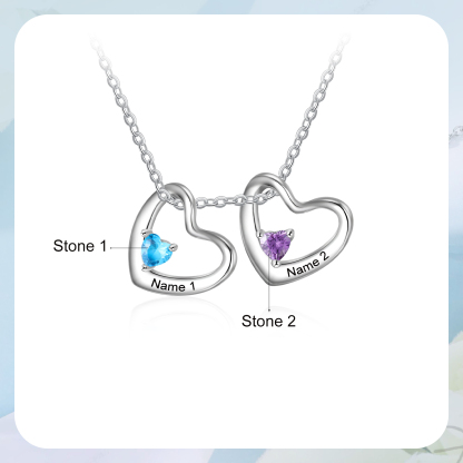 2 Names - Personalised Women's Necklace Heart Pendant Necklace Customised Name & Birthstone Birthday Gift for Her-Jessemade AU
