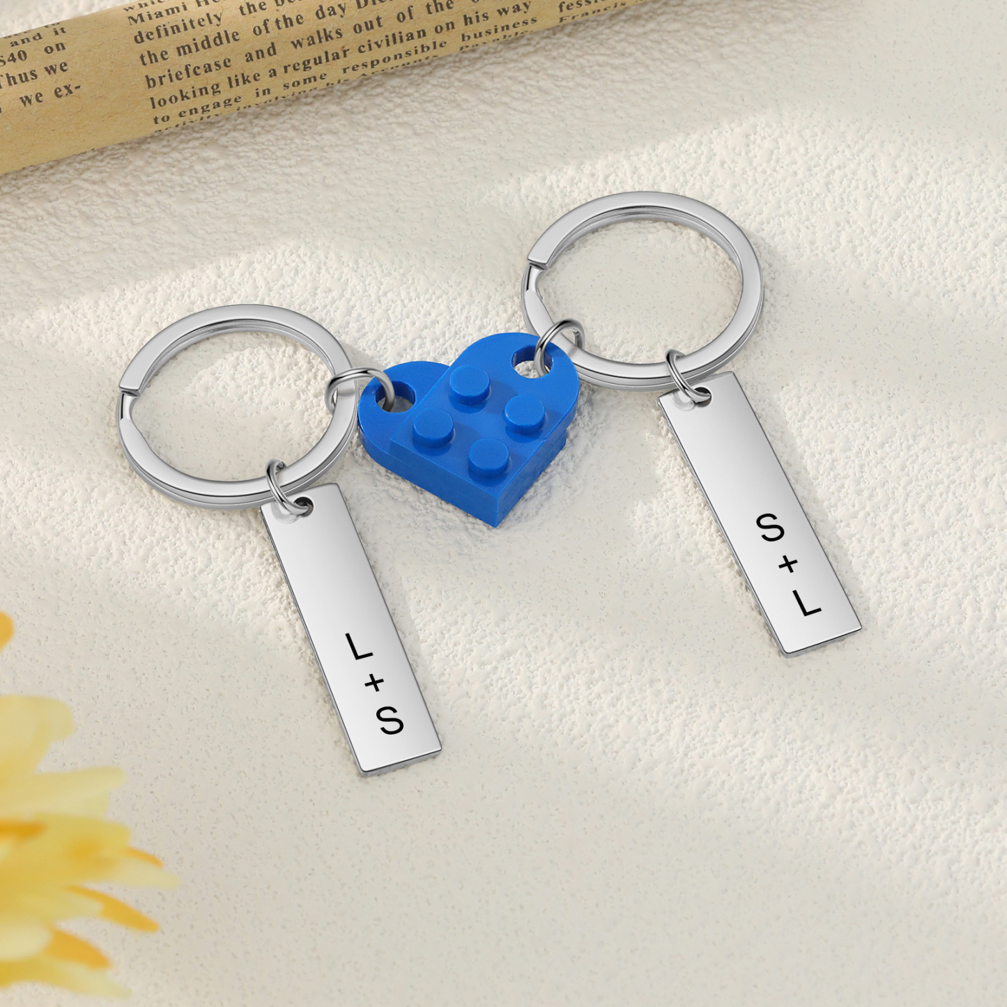 Brick Heart Keyring Set Custom 2 Letters Matching Couple Keychain Valentine's Day Gifts For Couples/Friends-Jessemade AU