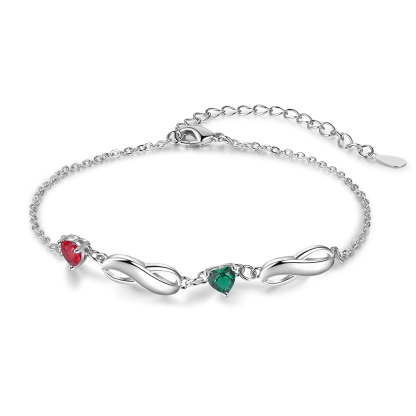 Personalised Infinity Bracelet With 2 Birthstones Engraved Names Bracelet Gift For Women-Jessemade AU