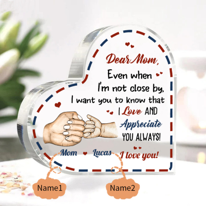 Dear Mum/Mom Personalised 2 Names Acrylic Heart Keepsake Fist Bump Ornaments - I Want You to Know That I Love and Appreciate You Always-Jessemade AU
