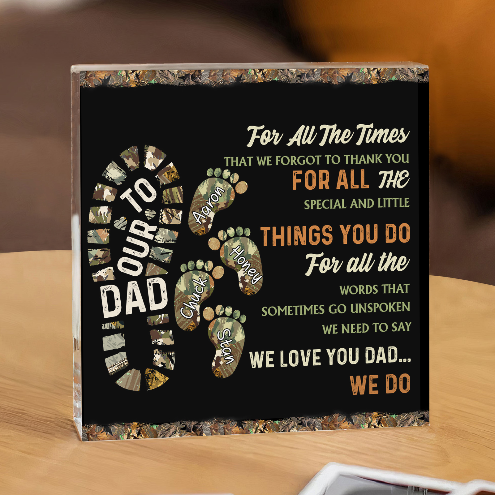 To My Dad Acrylic Square Keepsake Custom 4 Names Baby Feet Rectangle Plaque Father's Day Gift  - For All The Times That I Forgot To Thank You-Jessemade AU