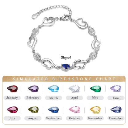 Personalised Heart Bracelet With 1 Birthstones Engraved Name Bracelet Gifts For Her-Jessemade AU