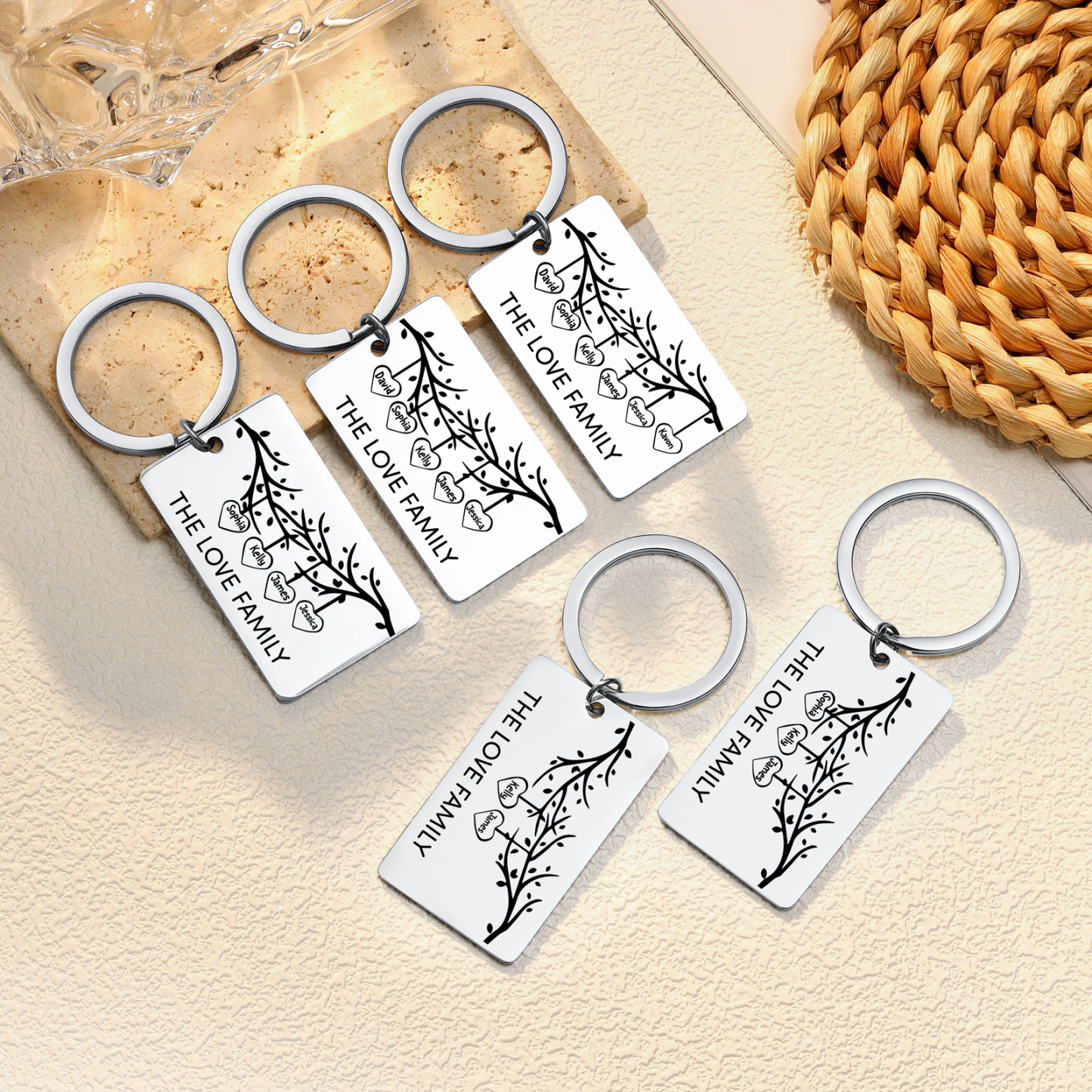 Custom Family Tree Keychain with 2 Names Personalised Dog Tag keyring-Jessemade AU