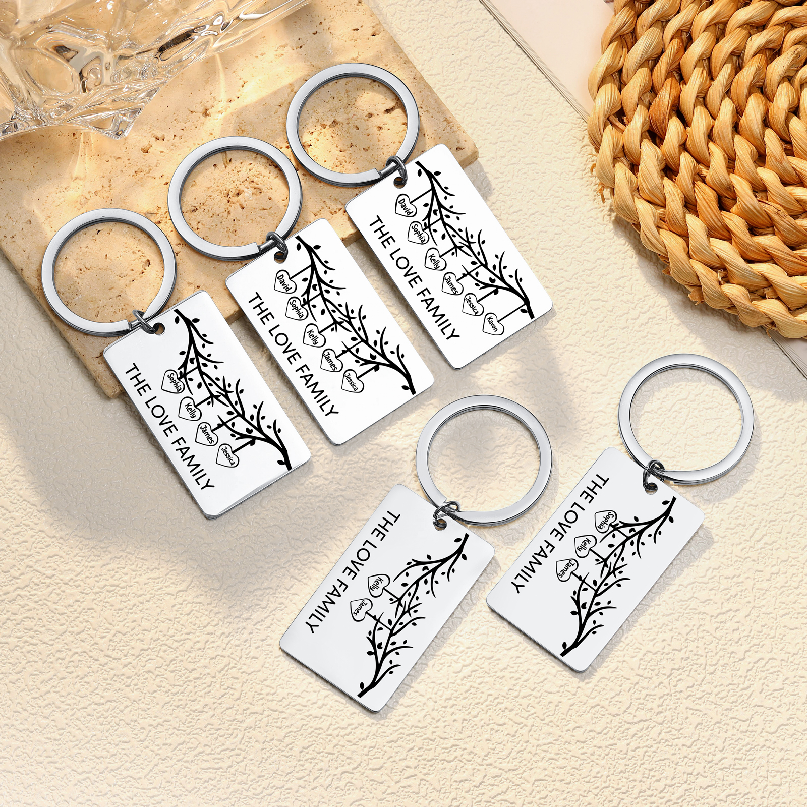 Custom Family Tree Keychain with 2 Names Personalised Dog Tag keyring-Jessemade AU