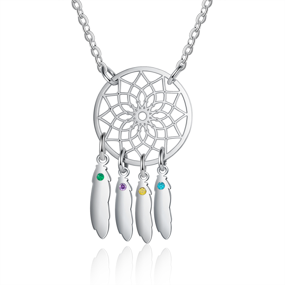 Personalised Dream Catcher Necklace With 4 Birthstones Engraved Names Gift For Women-Jessemade AU