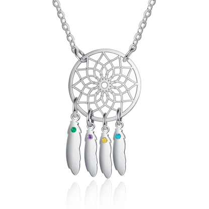 Personalised Dream Catcher Necklace With 4 Birthstones Engraved Names Gift For Women-Jessemade AU