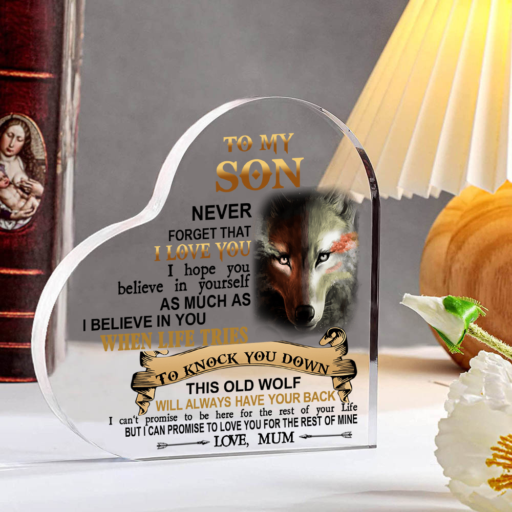 To My Son Acrylic Heart Keepsake Mum to Son Heart Ornament - This Old Wolf Will Always Have Your Back-Jessemade AU