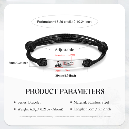 Personalised Couple Photo Bracelet Custom 2 Letters & Date Bracelet Adjustable Gifts for Him/Her-Jessemade AU