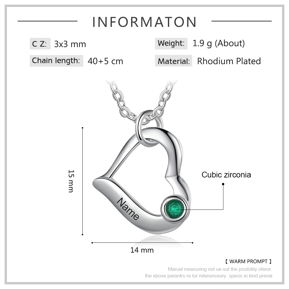 Personalised Heart Necklace With 1 Birthstone Engraved Names Gift For Her-Jessemade AU