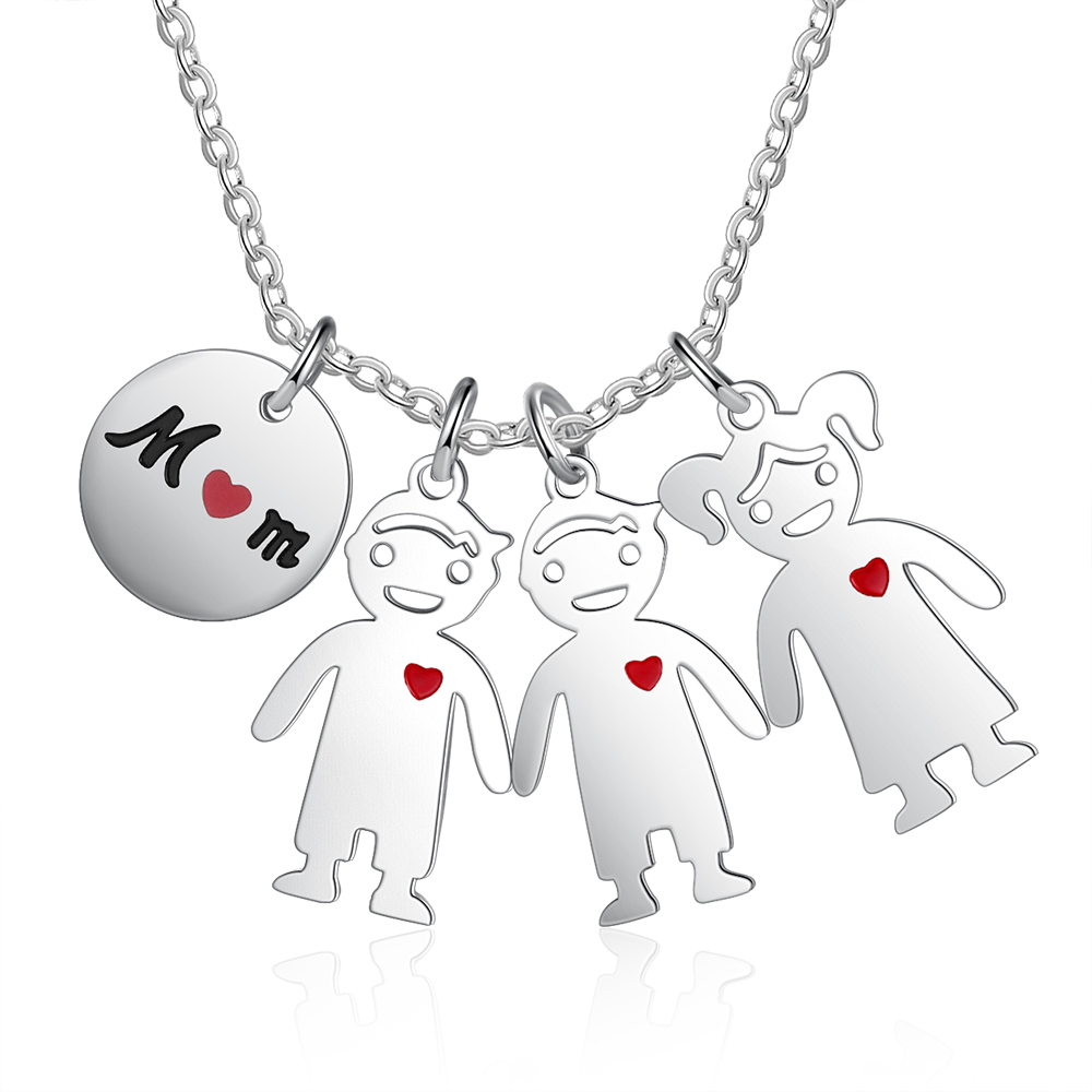Personalised 3 Kids Charm Necklace Engraved Names Gift For Mother-Jessemade AU