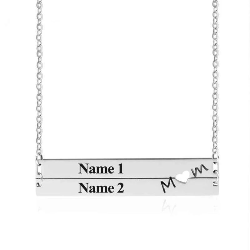 Personalised Horizontal Bar Necklace With Heart-Jessemade AU