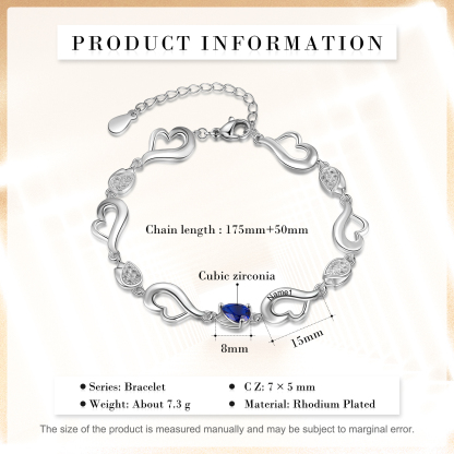 Personalised Heart Bracelet With 1 Birthstones Engraved Name Bracelet Gifts For Her-Jessemade AU