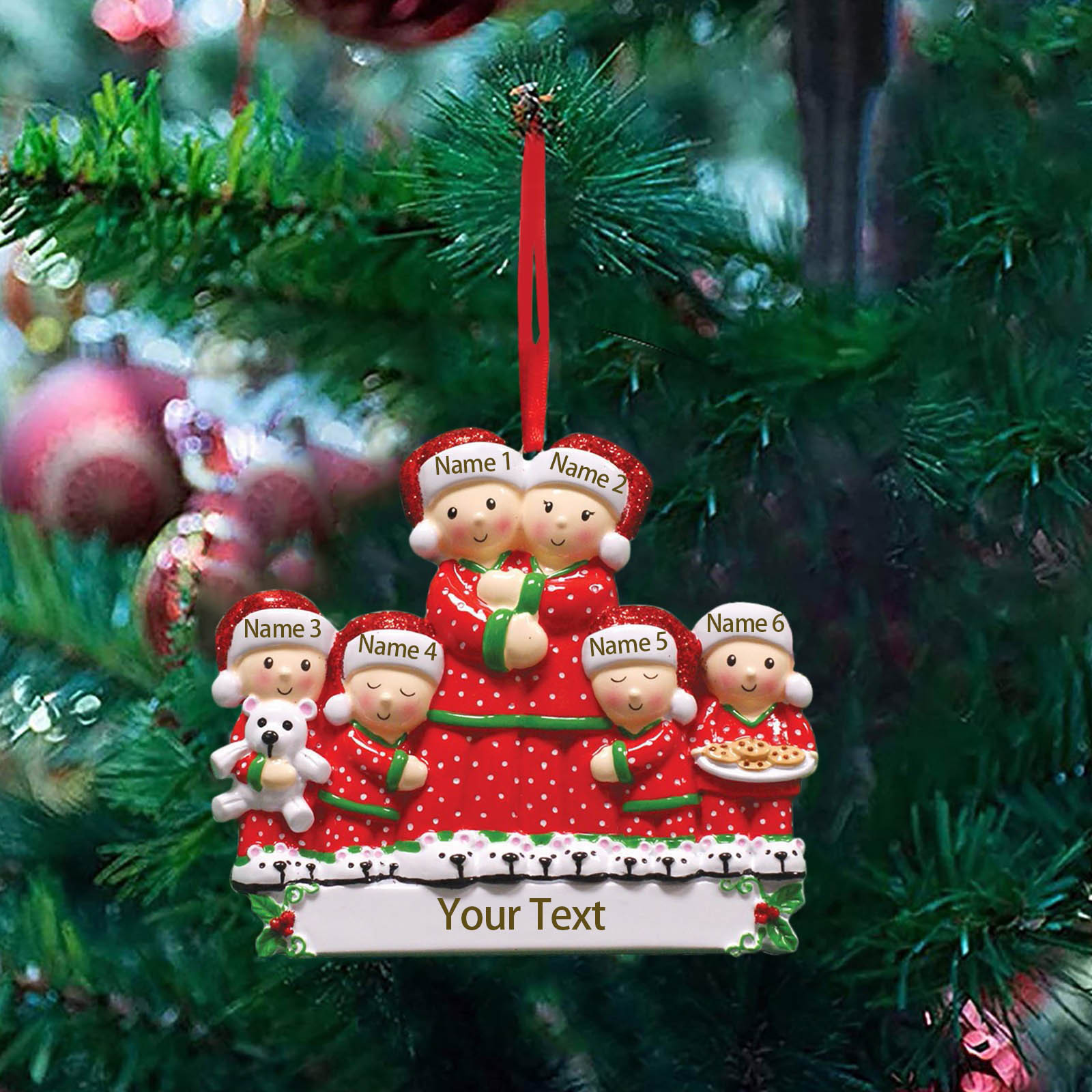 Pajamas Christmas Ornament Custom 3 Names Hanging Ornament Gifts For Family-Jessemade AU