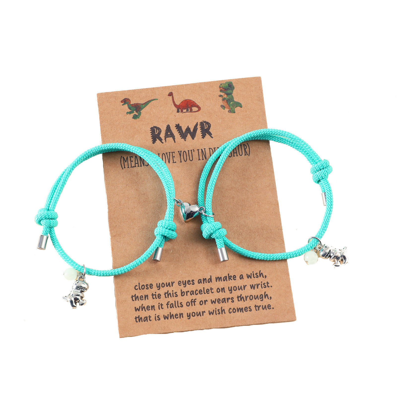 Two Souls One Heart Bracelet With Dinosaur Pendant Magnetic Bracelet Set-Jessemade AU