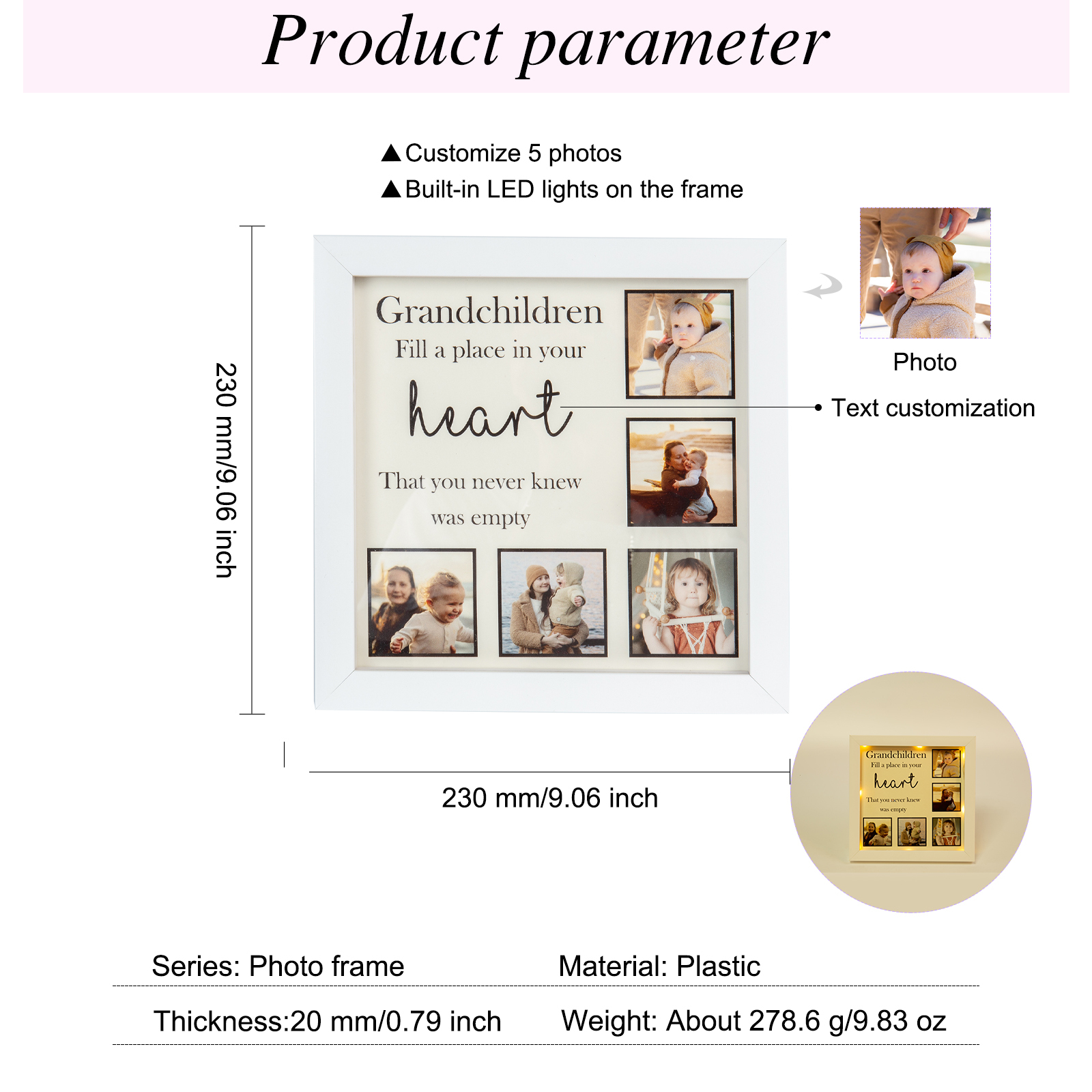 Personalised Photo Custom Name LED Night Light Picture Frame-Jessemade AU