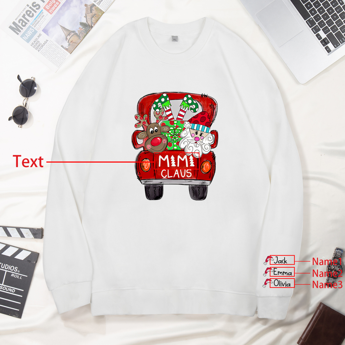 3 Names - Personalised Christmas Sweatshirt Custom Name & Text Sweatshirt Mimi Claus Sweatshirt Gift for Family -Jessemade AU