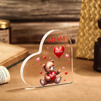 2 Names - Personalised Acrylic Heart Keepsake Custom Text Teddy Bear Balloon Ornaments Gifts for Grandma/Mother-Jessemade AU