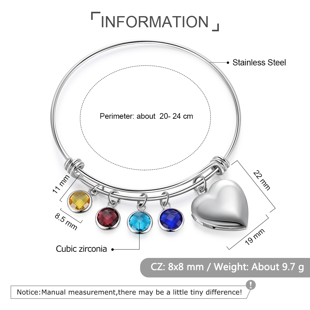 Personalised Heart Photo Locket Bracelet With Birthstones Custom Photo Bracelet Gifts For Her-Jessemade AU