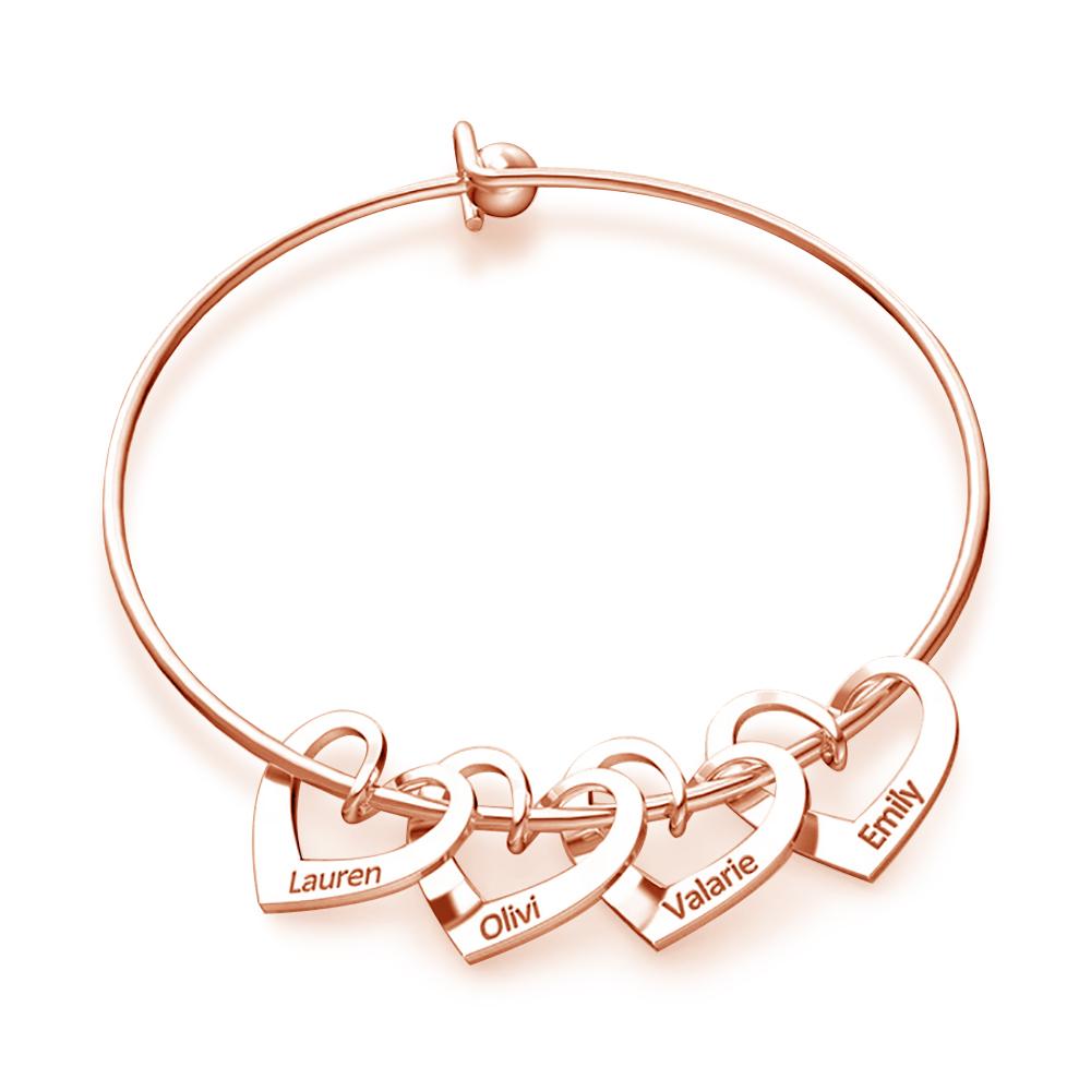 To My Mother Personalised Love Bracelet with 4 Heart Charms Engraved 4 Names Bangle Bracelet-Jessemade AU