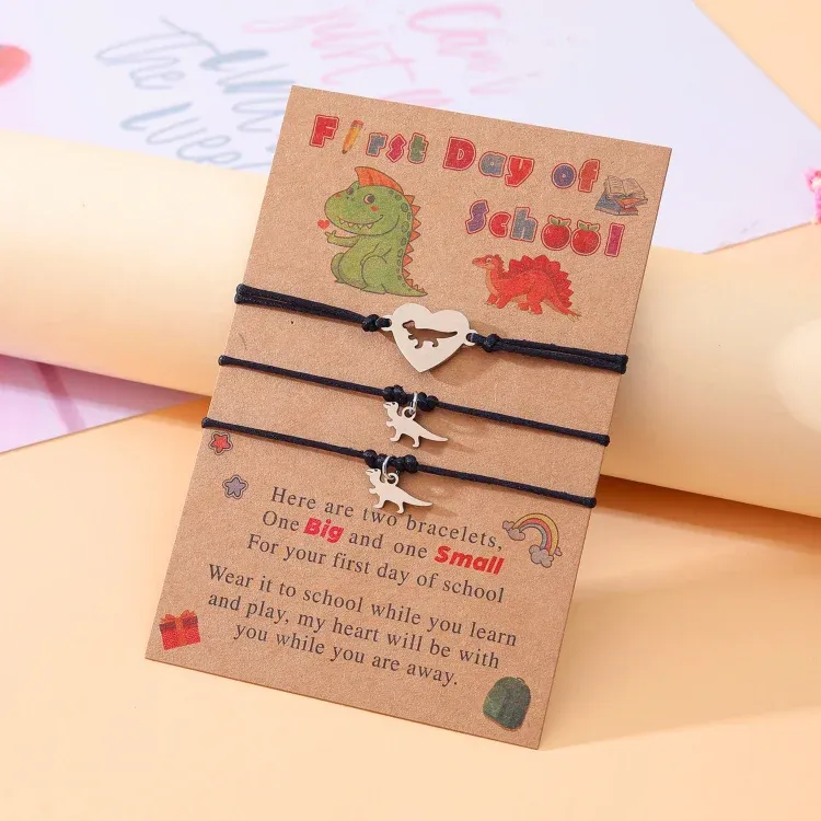 3 Pcs Back To School Heart Dinosaur Bracelet Set Adjustable Bracelets Gift With Gift Card Set For Kids-Jessemade AU