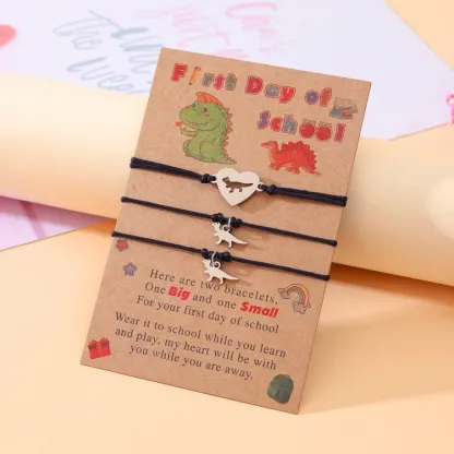 3 Pcs Back To School Heart Dinosaur Bracelet Set Adjustable Bracelets Gift With Gift Card Set For Kids-Jessemade AU