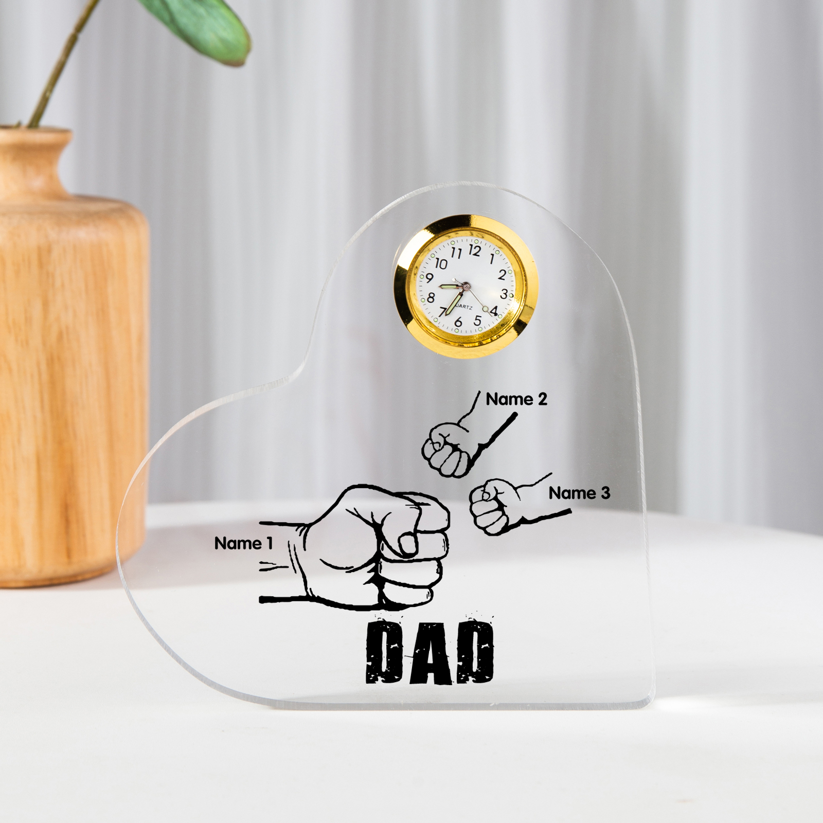 Father's Day Gifts Acrylic Heart Keepsake Personalised Fist Bump Heart Sign with 3 Names-Jessemade AU