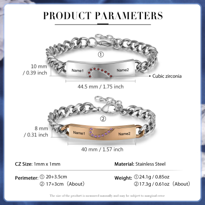 Personalised Cuban Chain Couple Bracelets Custom Names Two Soul One Heart Matching Bracelet Love Gifts-Jessemade AU