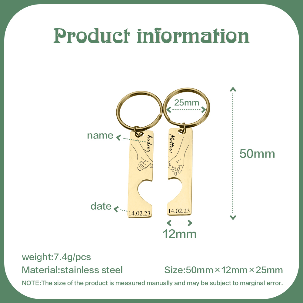 Personalised Couple Pinky Promise Keychain Set Customised Names & Date Matching Couple Keyring Valentine's Day Gifts For Couples-Jessemade AU