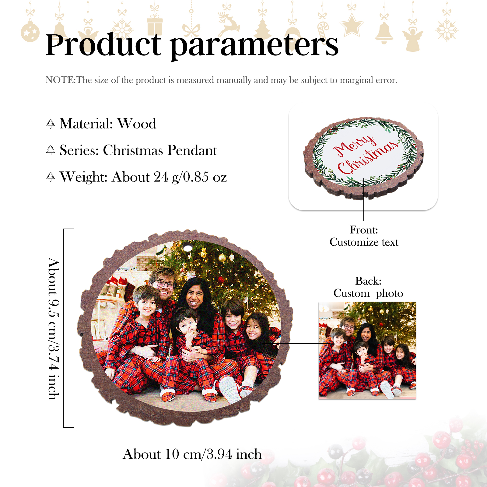 Christmas Round Ornament Custom Photo Wooden Family Ornament-Jessemade AU