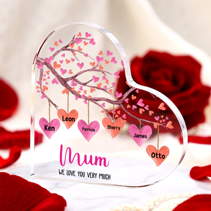 Personalised Text Acrylic Heart Keepsake Custom 1–10 Names Ornaments Love Tree Family Gifts for Mother/Grandma-Jessemade AU