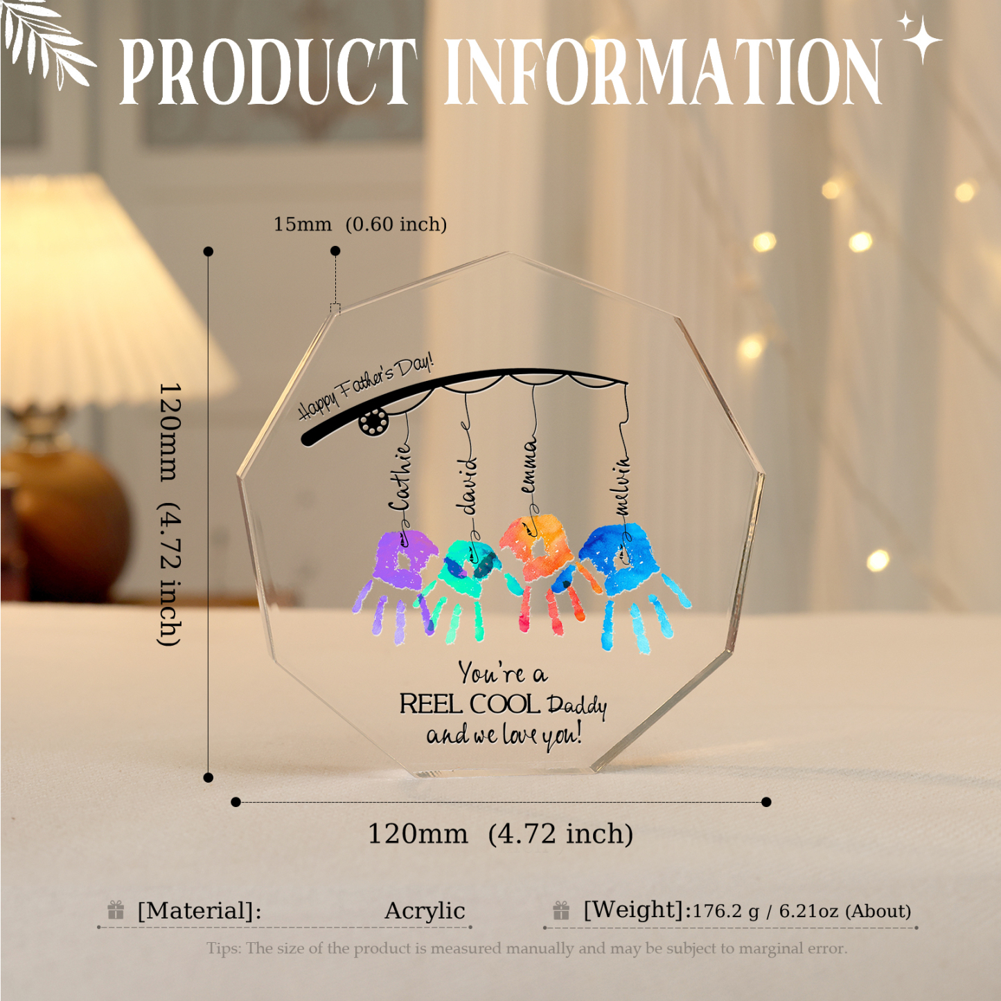 Personalised Acrylic Nine-Sided Shape Plaque Custom 4 Names Fishing Ornaments - You're A Real Cool Daddy And We Love You-Jessemade AU