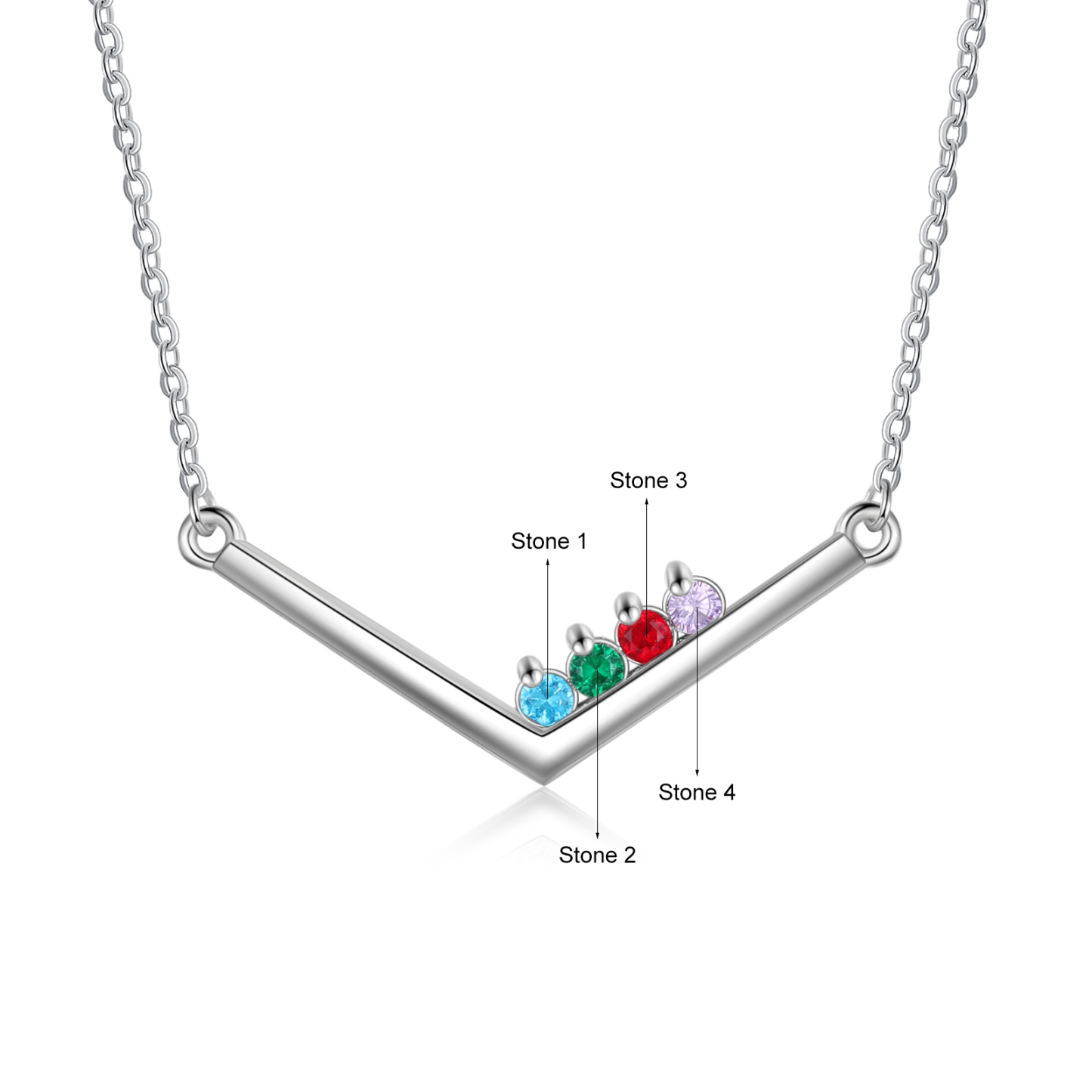 V Shape Necklace with Family Birthstone Personalised 4 Stones Family Necklace For Her-Jessemade AU