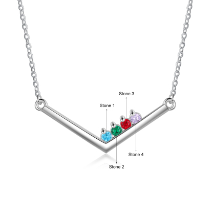 V Shape Necklace with Family Birthstone Personalised 4 Stones Family Necklace For Her-Jessemade AU