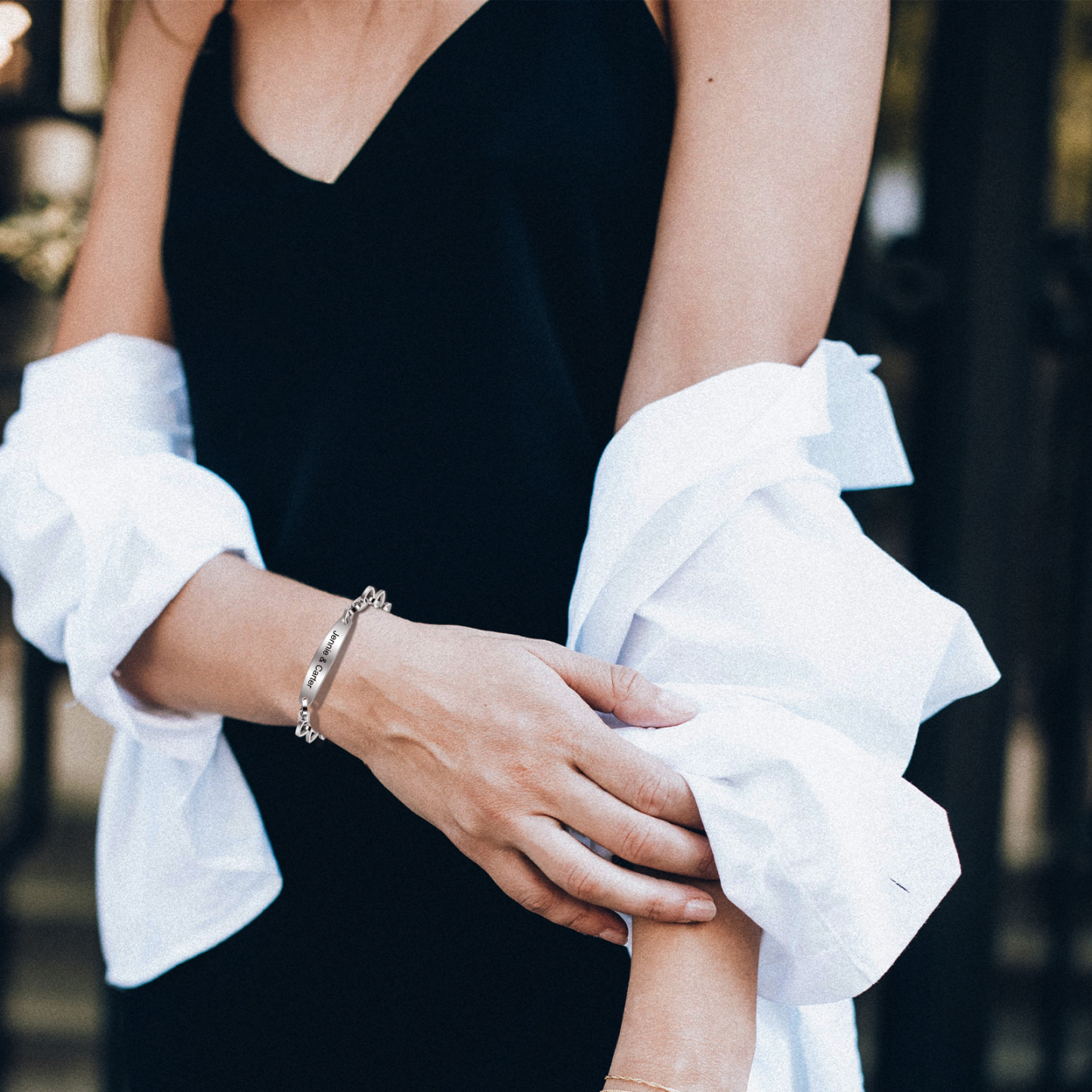 Personalised ID Bar Heart Chain Bracelets Custom Names Couple Bracelets-Jessemade AU