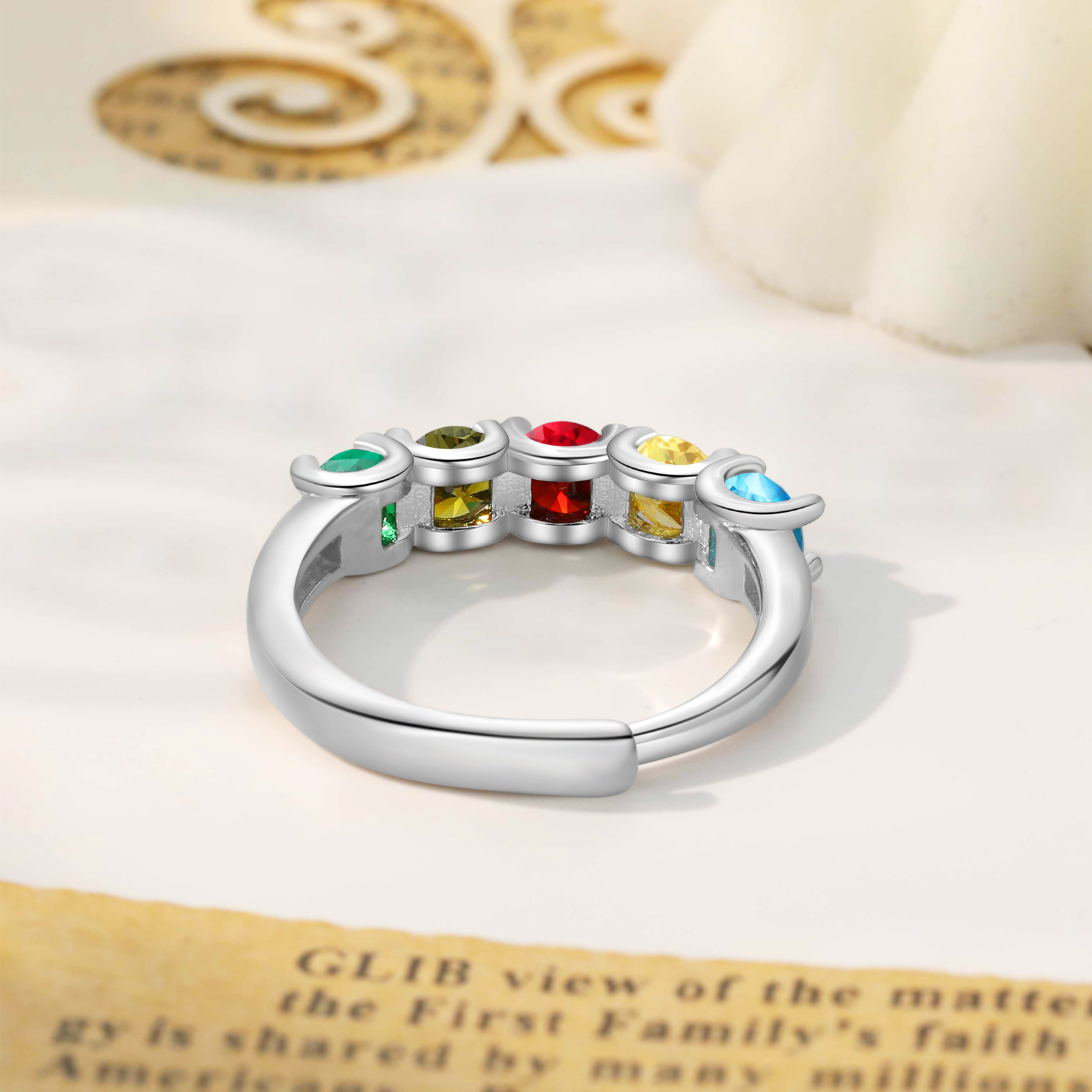 Personalised Women's Ring Customised 5 Birthstones Open Ring Birthday Gift for Women Girls-Jessemade AU