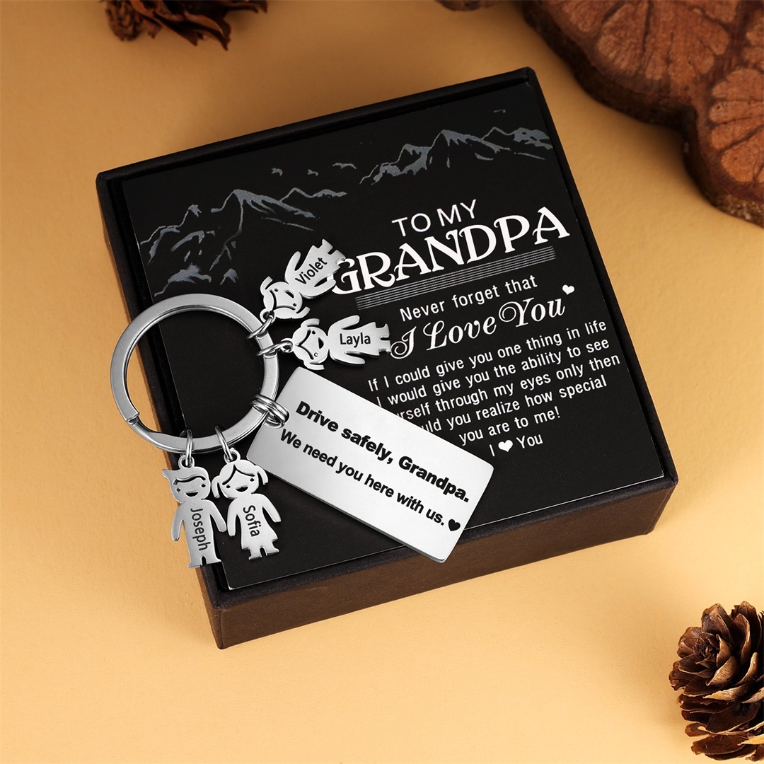 To My Dad Grandpa 4 Kid Charms Keychain "Drive Safely, Daddy"-Jessemade AU