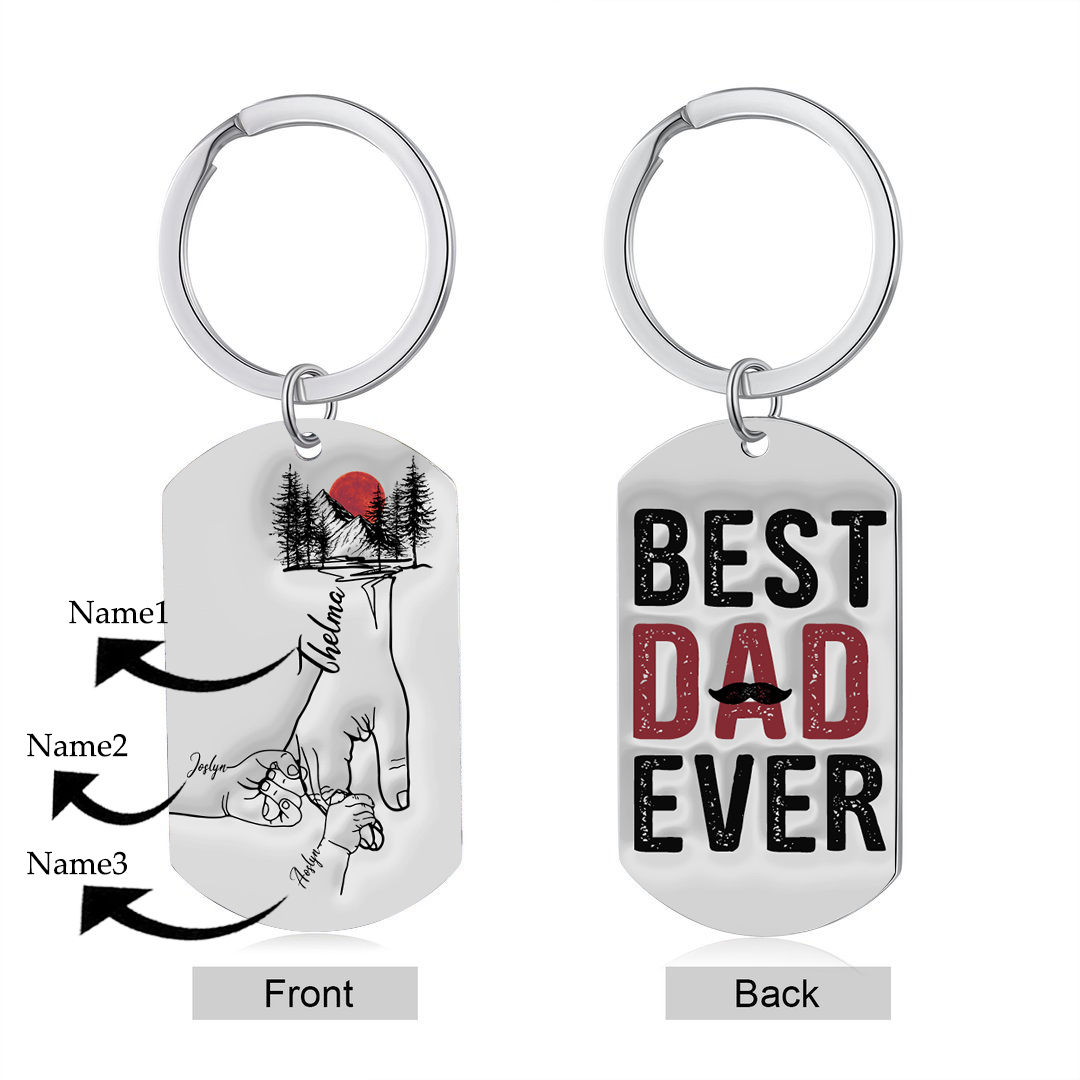 Best Dad Ever - Personalised 3 Names Holding Hands Keychain Custom Family Keychain Father's Day Gifts-Jessemade AU