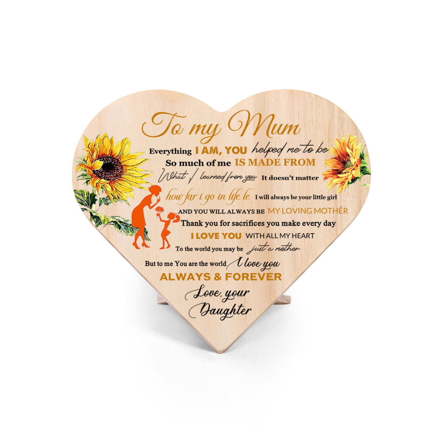 To My Mum "I Love You ALWAYS & FOREVER" Wooden Flowers Heart Keepsake Desktop Ornament-Jessemade AU